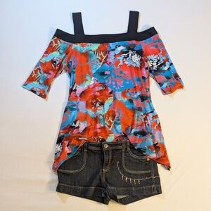 Vtg Y2K Mall Bundle | Clientele Canada Floral Top & Liquid X Shorts | L/XL 15